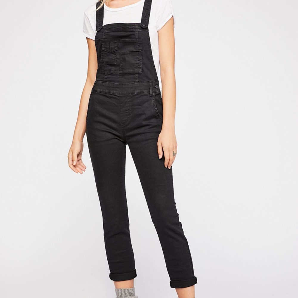 Black metallic skinny FP overalls